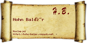 Hohn Balár névjegykártya